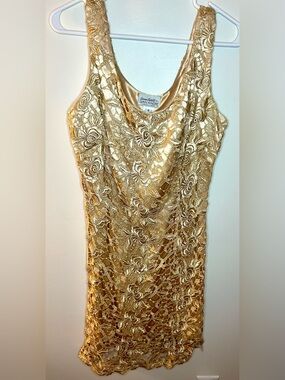 Vintage 1991 Sonya Ratay for San Andre Gold Floral Lace Dress